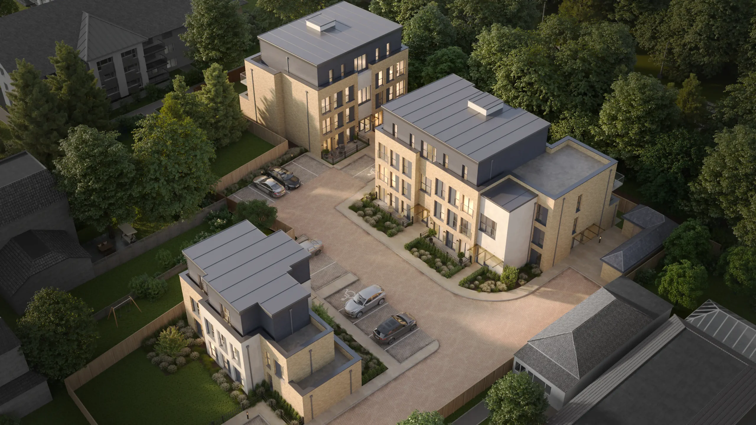 High angle view of luxury residence in Esher