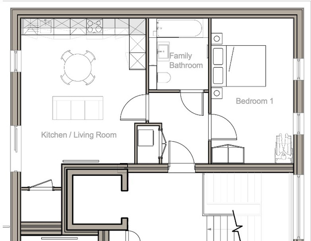 Floor plan of Flat 22 – Block C, Third Floor: 1 Bedroom, 1 Bath